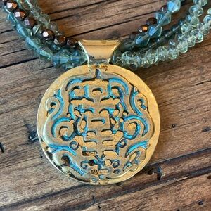 Chico's Gold-Tone Round Pendant Necklace with Turquoise Accents